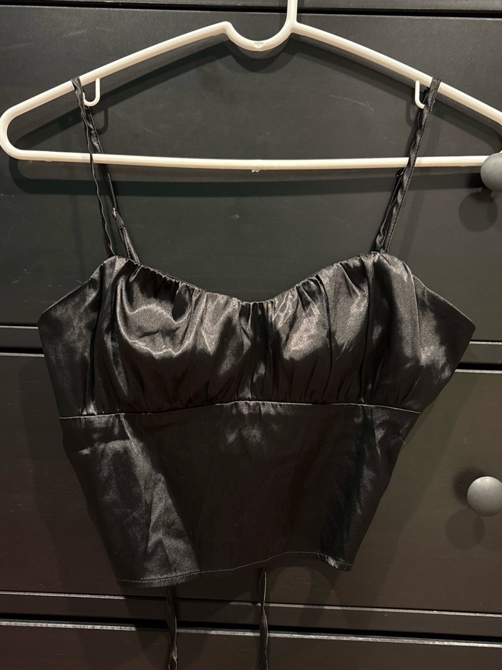 Forever 21 Black Satin Spaghetti-Strap Crop Cami